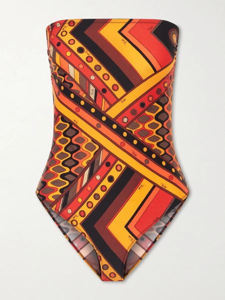  Pucci Pucci - Printed Strapless Swimsuit - Orange 