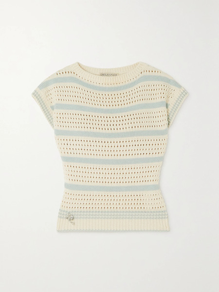  Pucci Pucci - Striped Open-knit Cotton-blend Sweater - Beige 