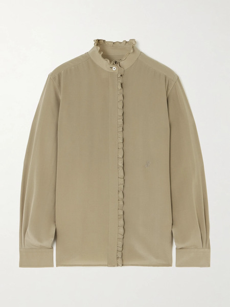  Purdey Purdey - Ruffled Embroidered Silk Blouse - Green 