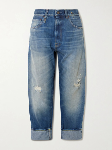  R13 R13 - Cuffed X-boyfriend Distressed Mid-rise Wide-leg Jeans - Mid Denim 