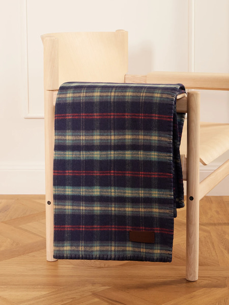  Ralph Lauren Home Ralph Lauren Home - Georgia Leather-trimmed Whipstitched Checked Wool And Cashmere-blend Blanket - Navy 