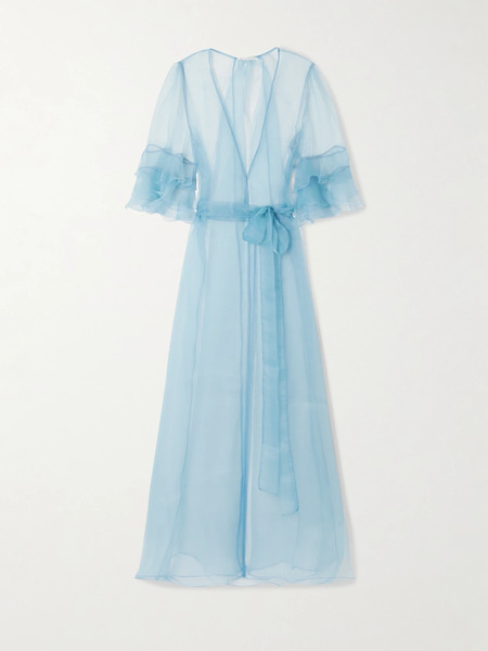  Rosamosario Rosamosario - Ricca Ruffled Silk-organza Robe - Blue 