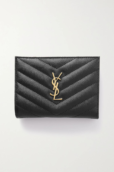  Saint Laurent Saint Laurent - Cassandre Quilted Textured-leather Wallet - Black 