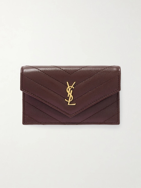  Saint Laurent Saint Laurent - Cassandre Quilted Textured-leather Wallet - Burgundy 