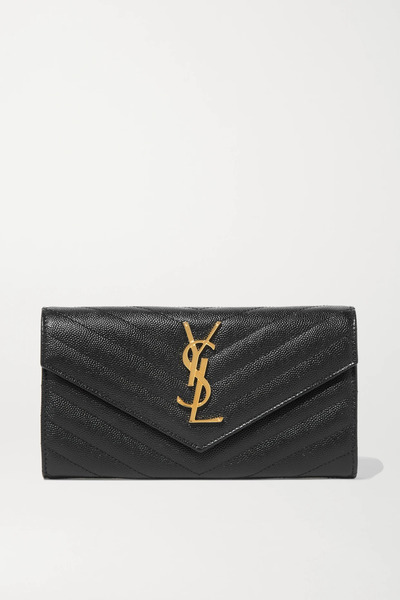  Saint Laurent Saint Laurent - Monogramme Quilted Textured-leather Wallet - Black 