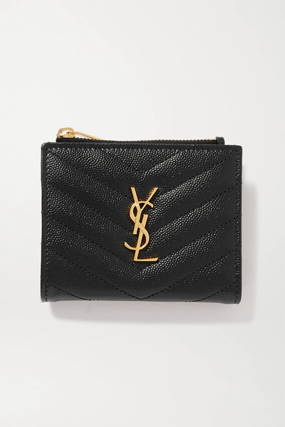  Saint Laurent Saint Laurent - Monogramme Quilted Textured-leather Wallet - Black 