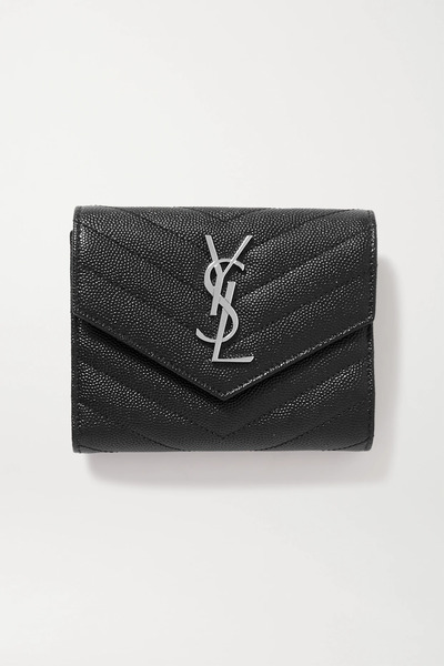  Saint Laurent Saint Laurent - Monogramme Quilted Textured-leather Wallet - Black 
