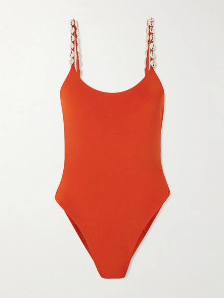  Sara Cristina Sara Cristina - Shell-embellished Swimsuit - Orange 