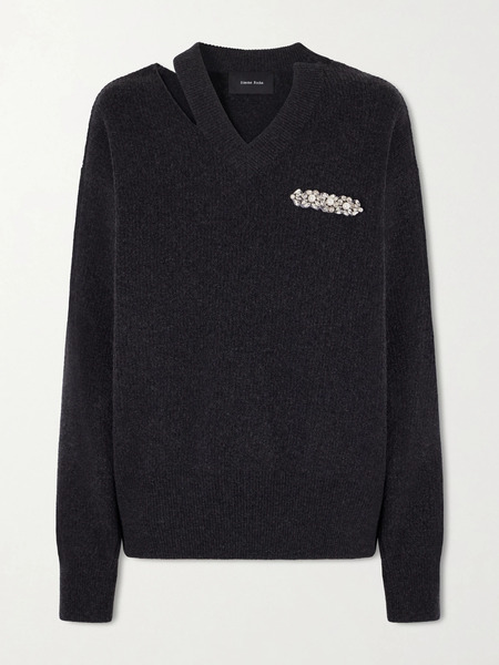  Simone Rocha Simone Rocha - Embellished Cut-out Wool-blend Sweater - Charcoal 