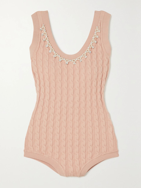  Simone Rocha Simone Rocha - Open-back Embellished Cable-knit Bodysuit - Blush 