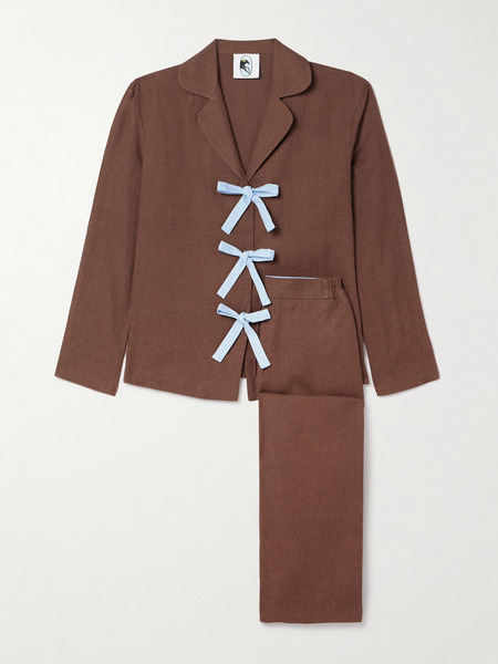  Sleeper Sleeper - Crusoe Tie-front Linen Pajama Set - Brown 