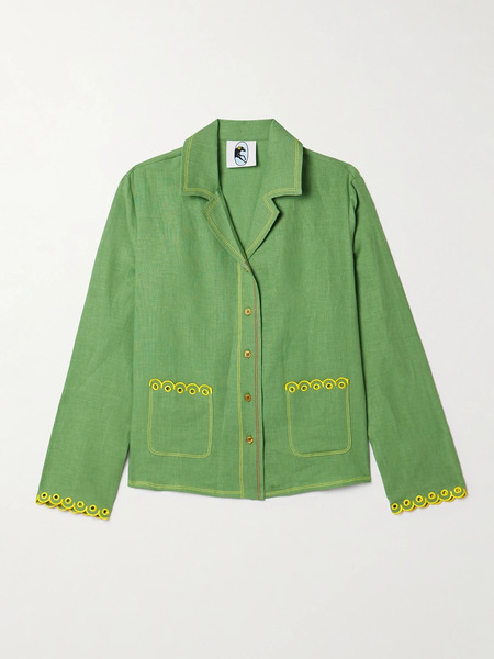  Sleeper Sleeper - Petra Embroidered Linen Pajama Shirt - Green 