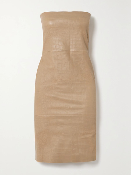  Sprwmn Sprwmn - Strapless Croc-effect Leather Dress - Beige 