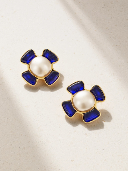  Susan Caplan Vintage Susan Caplan Vintage - + Chanel Vintage Gold-plated, Gripoix Crystal And Faux Pearl Clip Earrings - Blue 