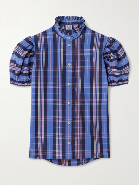  Thierry Colson Thierry Colson - Vike Ruffled Checked Cotton-blend Poplin Blouse - Blue 