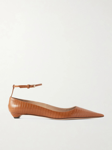  Tom Ford Tom Ford - Snake-effect Leather Point-toe Ballet Flats - Light Brown 
