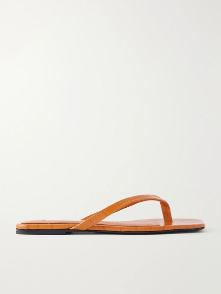  Toteme Toteme - Croc-effect Leather Flip Flops - Orange 