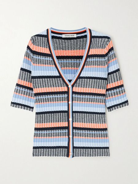  Veronica Beard Veronica Beard - Calliope Striped Ribbed-knit Cardigan - Multi 
