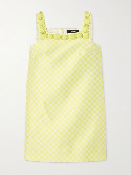  Versace Versace - Embellished Checked Satin Mini Dress - Yellow 