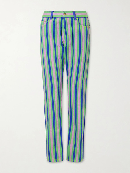  Versace Versace - Striped Paneled Mid-rise Straight-leg Jeans - Light Denim 