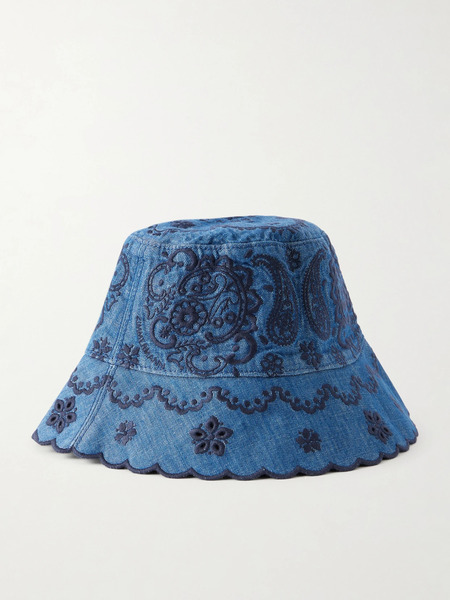  Zimmermann Zimmermann - Embroidered Denim Bucket Hat - Mid Denim 