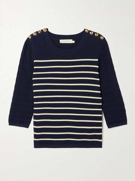 Zimmermann Zimmermann - Luna Button-detailed Striped Sweater - Navy 