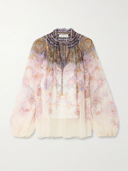  Zimmermann Zimmermann - Ruched Printed Chiffon Blouse - Multi 