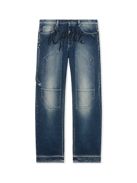  Off White Cherry Diagonal Twist Stack Jeans - Male Denim Highlighted Medium 33 