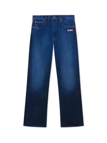  Off White Spray Diagonal Relax Jeans - Male  Medium Blue - Black 36 