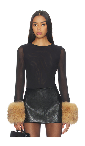  Alice + Olivia Delaina Crop Top With Removeable Faux Fur Cuff En Color Negro Talla L  (también En Xs). 