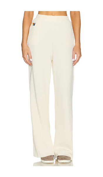  Aviator Nation Pantalón Deportivo Wide Leg Womens Pocket En Color Crema Talla L  (también En Xl, Xs). 