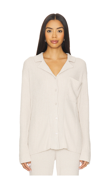  Barefoot Dreams Camisa Ultraligera De Canalé De Lúrex Con Botones En La Parte Delantera De Cosychic Cozychic Ultra Lite Lurex Rib Button Front Shirt E 