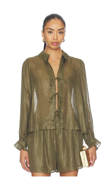  Cami Nyc Niecey Metallic Chiffon Blouse En Color Army,metallic Gold Talla L  (también En M, S, Xl, Xs). 