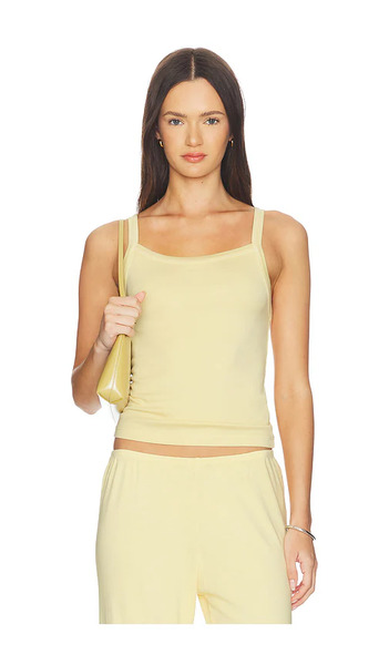  Donni. Camiseta Sin Mangas Cuello Cuadrado Baby Rib En Color Amarillo Limon Talla L  (también En M). 