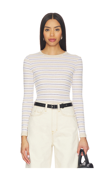  Enza Costa Camiseta Clásica De Manga Larga A Rayas De Algodón En Color Beige Talla L  (también En M, S, Xs). 