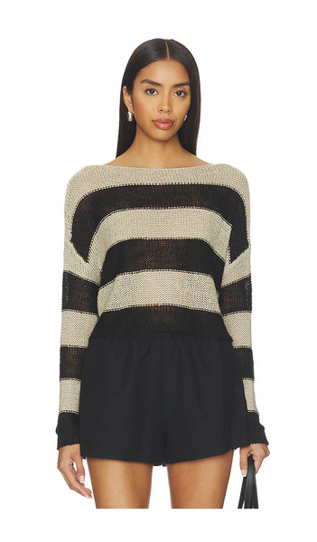  Enza Costa Suéter Con Escote Bateau. Stripe Linen Bateau Sweater En Color Black,beige Talla L  (también En S, Xl, Xs). 