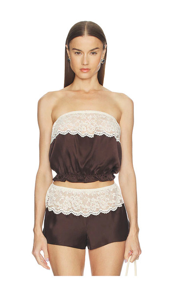  Frankies Bikinis Blusa Rosie Satin Sleeveless En Color Chocolate Talla L  (también En M, S, Xs, Xxs). 