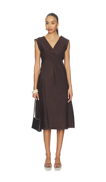  Free People Vestido Tipo Lencería Largo Medio Me + You En Color Chocolate Talla L  (también En M, S, Xl, Xs). 