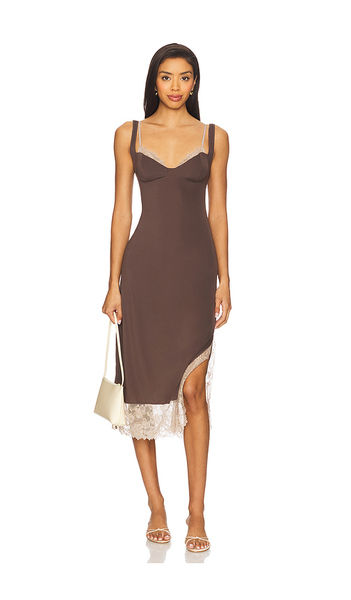  Free People Vestido Tipo Lencería Largo Medio Party Crasher En Color Marrón Talla L  (también En M, S, Xs). 