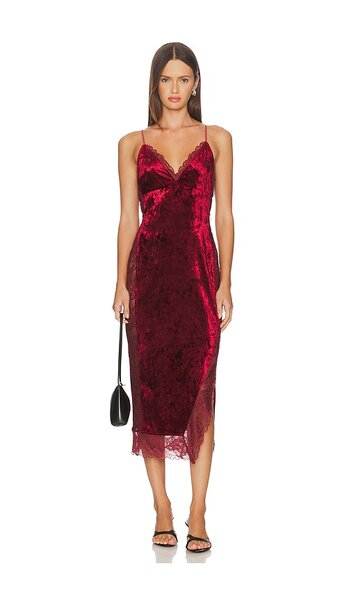  Free People Vestido Tipo Lencería Largo Medio Raise A Toast En Color Burgundy Talla S  (también En Xs). 