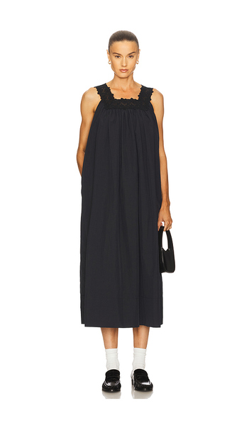  Helsa Vestido Midi Dress With Lace En Tech Poplin En Color Negro Talla L  (también En M, S, Xl, Xs). 