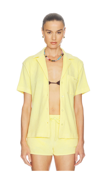  Hunza G Camisa De Resort De Toalla Towelling Resort Shirt En Color Amarillo Talla L  (también En M, S, Xl). 