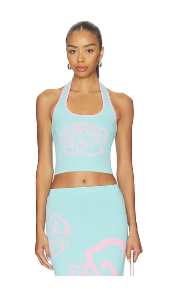  Kulani Kinis Top De Punto Con Cuello Halter Knit Halter Top En Color Bebe Azul Talla L  (también En M, S, Xl, Xs). 
