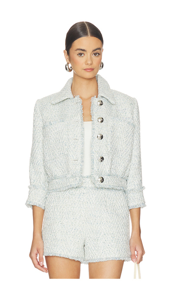  L'agence Chaqueta Corta De Manga Tres Cuartos Con Flecos Jia En Color Blue,ivory Talla 0  (también En 4, 8). 