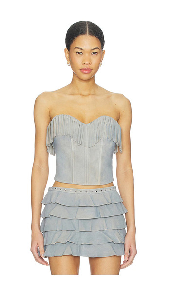 Lamarque X Revolve Gianni Fringed Suede Bustier Top En Color Roca Talla L  (también En M, S, Xl, Xs). 