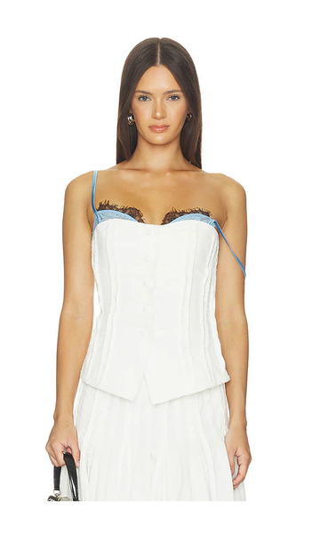  Markgong Strapless Button Up Top With Lace Trim En Color Blanco Talla 34/2  (también En 36/4, 38/6, 40/8, 42/10). 