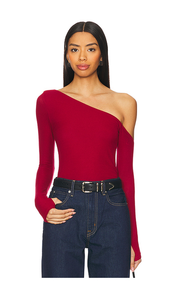  Michael Lauren Magdaleno Asymmetrical Fitted Cold Shoulder Long Sleeve Top En Color Rojo Talla L  (también En M, S, Xl, Xs). 