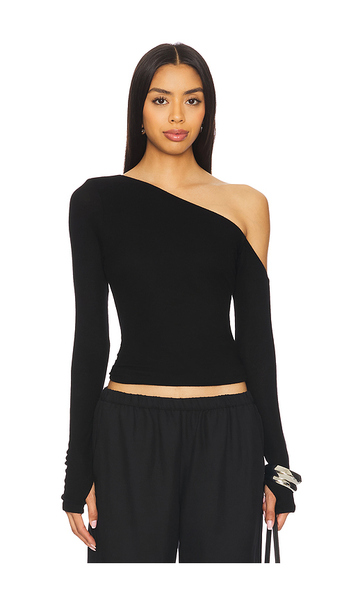  Michael Lauren Magdaleno Long Sleeve Asymmetrical Fitted Cold Shoulder Top En Color Negro Talla L  (también En M, S, Xl, Xs). 