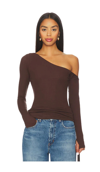  Michael Lauren Magdaleno Long Sleeve Fitted Asymmetrical Cold Shoulder Top En Color Marrón Talla L  (también En M, S, Xs). 