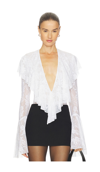  Norma Kamali Body De Manga Larga Con Escote En V Profundo Y Volantes En Color Blanco Talla L  (también En M, S, Xs). 